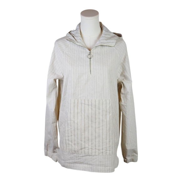 ZARA Relaxed Fit Striped Hoodie Pullover Jacket Beige Tan Size Small - Picture 1 of 8